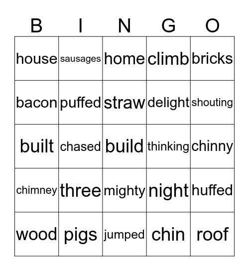 The Three Little Pigs Bingo Card