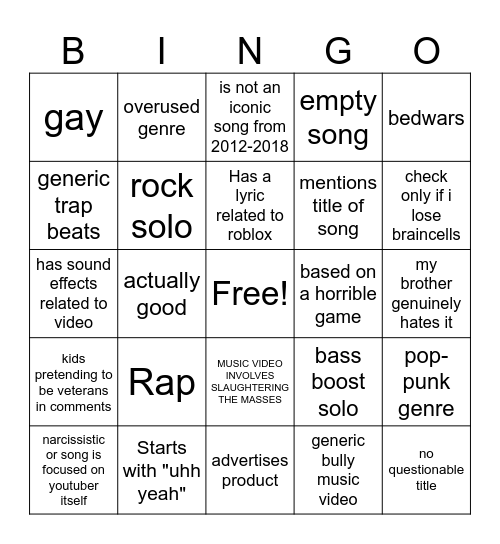 ROBLOX SONG BINGO Card
