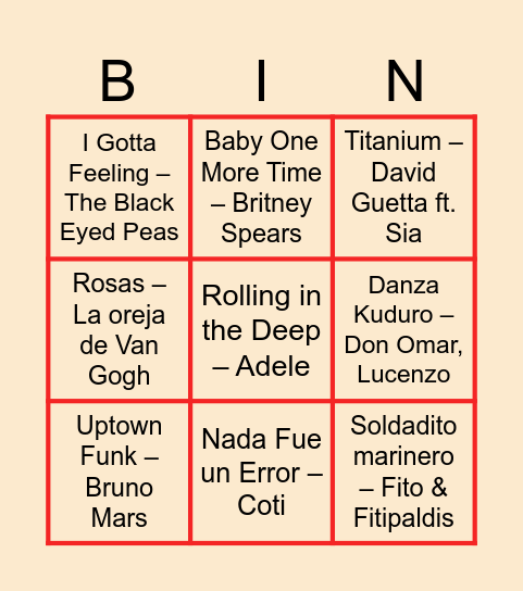 BINGO MUSICAL Bingo Card