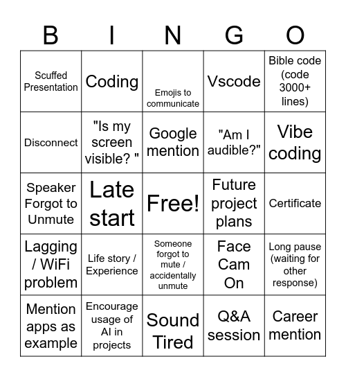 Another Seminar Bingo Card