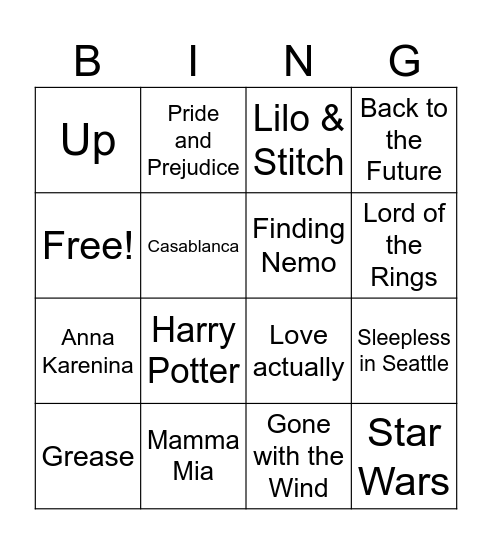 Franzi & Yasar Movie Quote Bingo Card