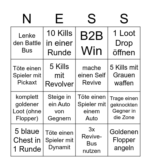 Fortnite Bingo Card