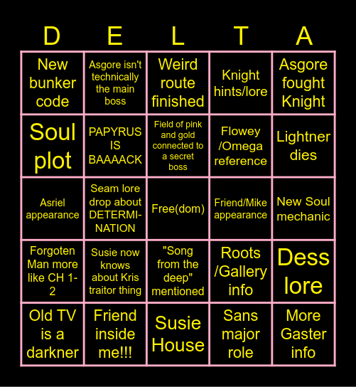 Deltarune CH 5 Bingo Card