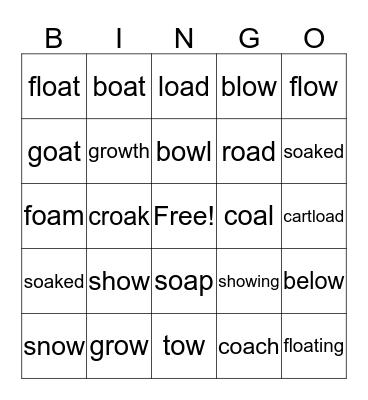 Phonics pattern oa, ow (long O) Bingo Card