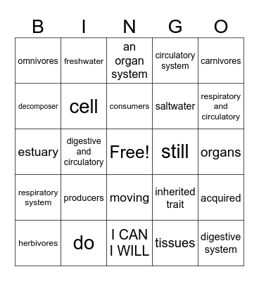 Life Science EOG Review Bingo Card