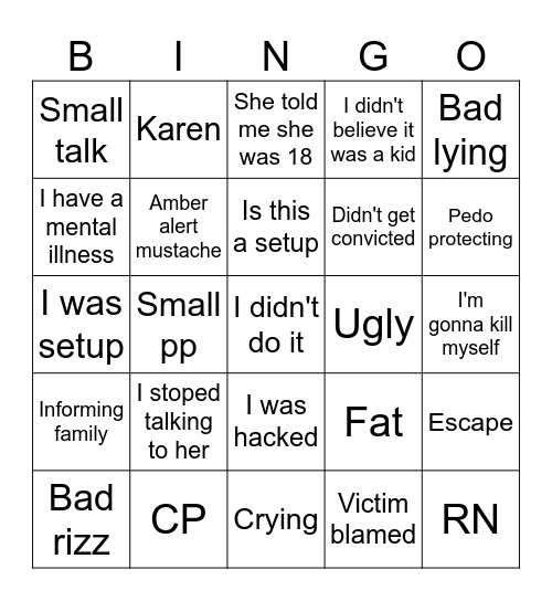 Pedo catch bingo Card