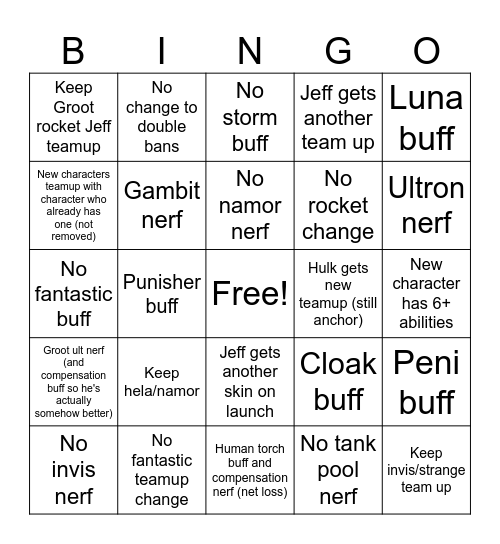Marvel rivals season 8 Bingo Card
