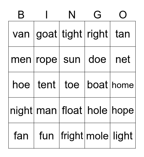 45 minutes Bingo Card