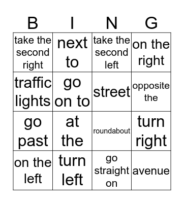 Giving directions! Bingo Card