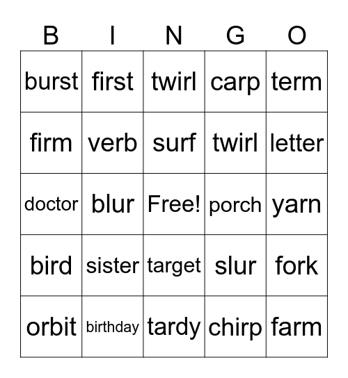 r controlled vowel bingo Card