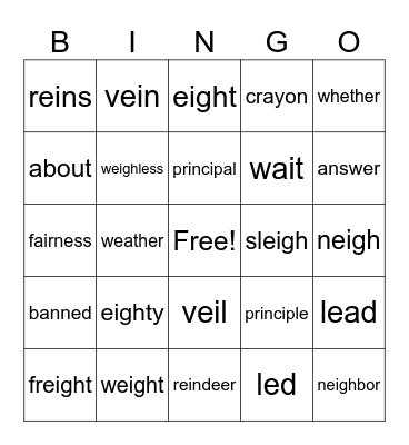 Ei, Eigh Bingo Card