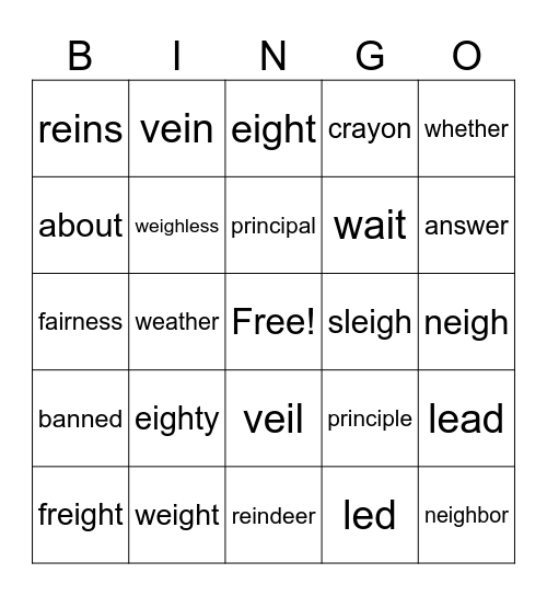 Ei, Eigh Bingo Card