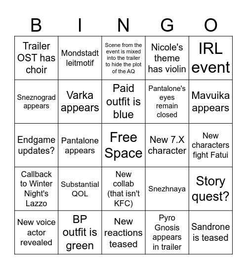 6.7 Bingo Card