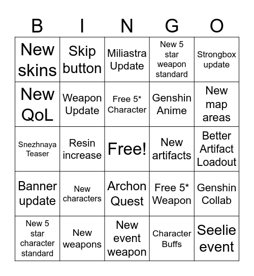 Luna VII Special Program Welkin Bingo Card