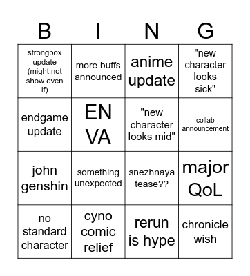 luna vii special program Bingo Card