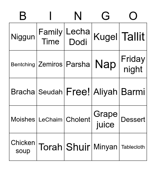 SHABBOS Bingo Card