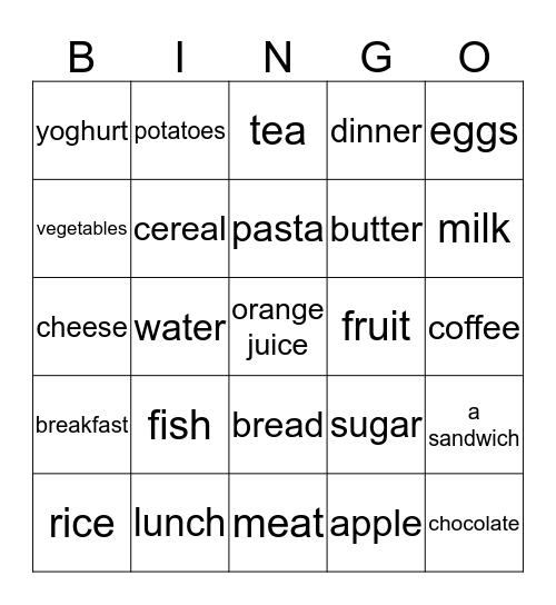 Food and drink! Bingo Card