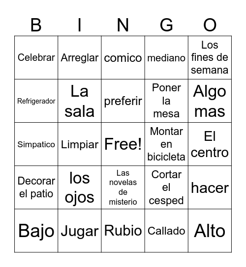 Expresate 2 1.1 & 1.2 Bingo Card