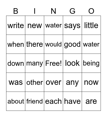 Trick WordsUntitled Bingo Card
