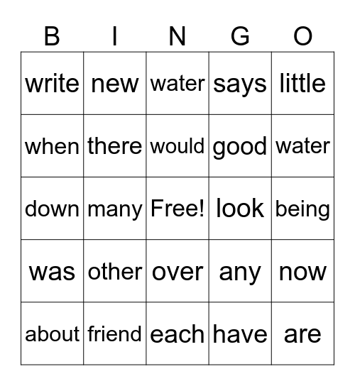 Trick WordsUntitled Bingo Card