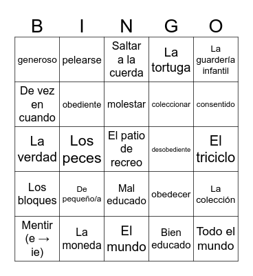 Auténtico 2-4A vocab (reg. only) Bingo Card