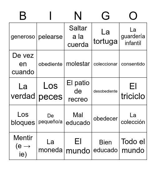 Auténtico 2-4A vocab (reg. only) Bingo Card