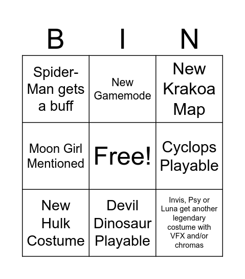 Untitled Bingo Card