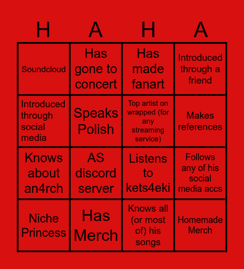 Asteria Bingo Card