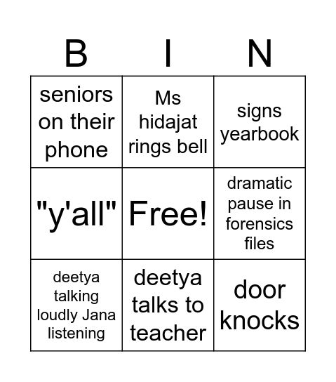 Untitled Bingo Card