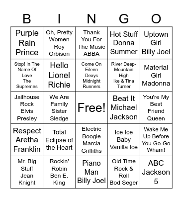 MUSIC BINGO Card