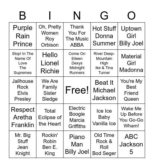 MUSIC BINGO Card
