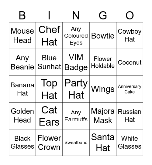 Gorilla Tag Cosmetics Bingo Card