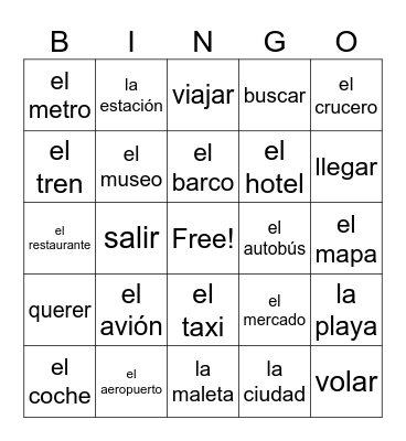 Vamos a Viajar Bingo Card