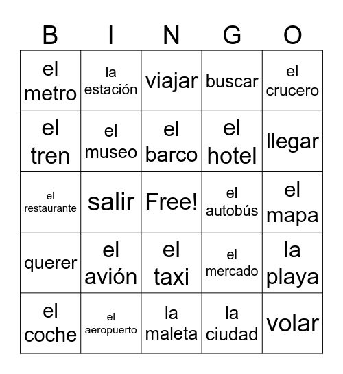 Vamos a Viajar Bingo Card