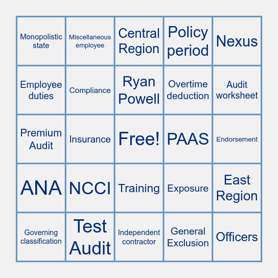 AmTrust Bingo Card