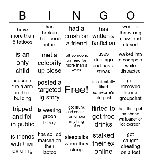 SIP & SPILL Bingo Card