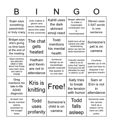 Untitled Bingo Card
