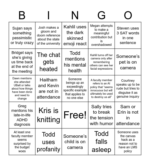 Untitled Bingo Card
