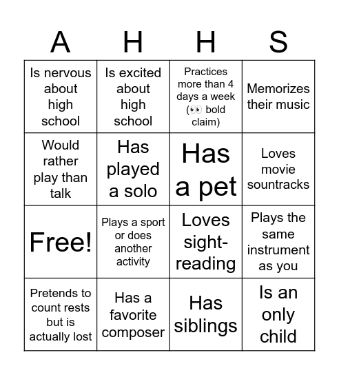Orchestra Mixer Bingo! Bingo Card