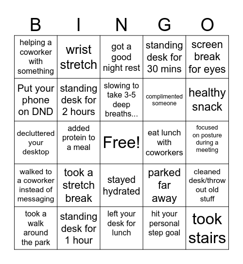 Wellness Bingo Card