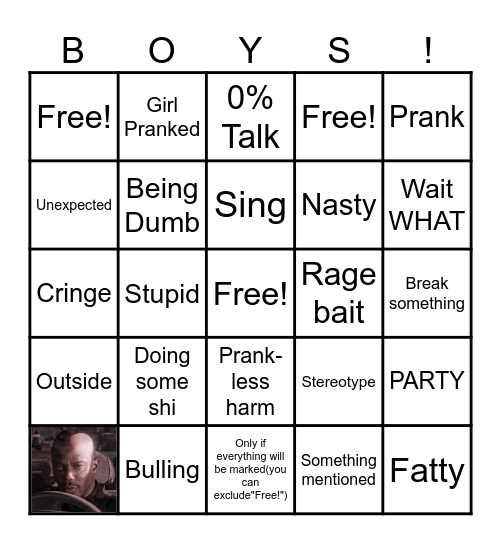 Boys Being Boys Bingo Card