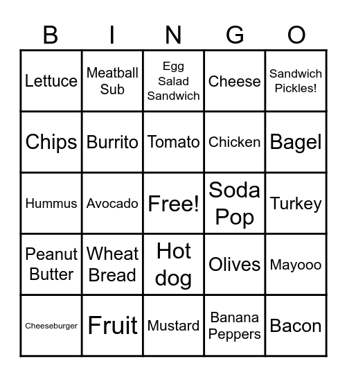 Sandwich Social Bingo Card