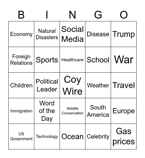 CNN 10 Bingo Card