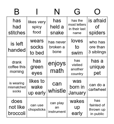 Getting to Know You Bingo Card