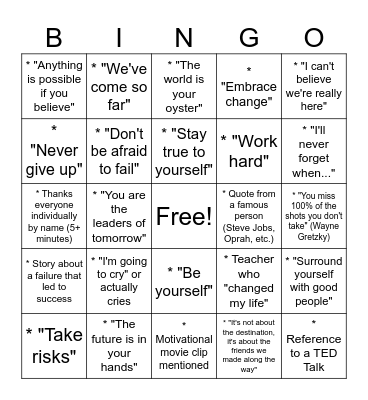 Graduation Bingo Card