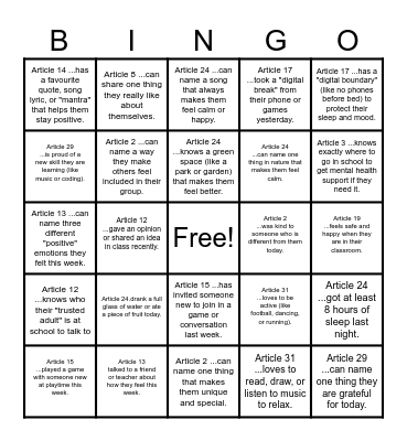 Mental Health Bingo Card