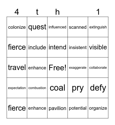 4th grade Bingo Card