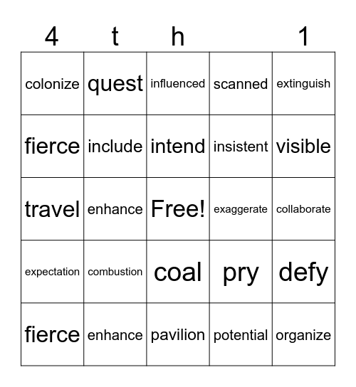 4th grade Bingo Card