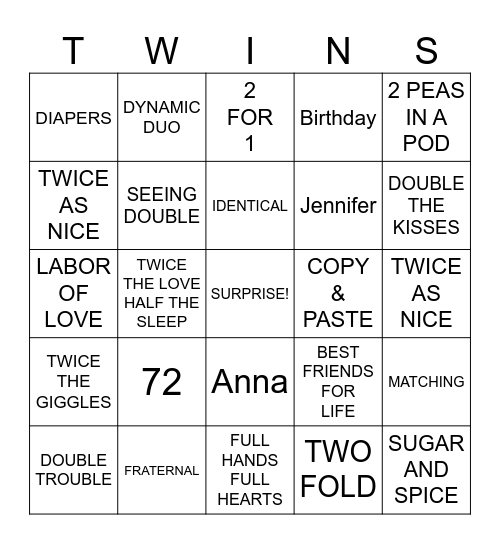 Twins Bingo Card