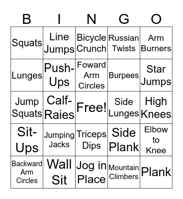Fitness Bingo Card